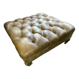 20th Century Thomasville Large Leather Chesterfield Ottoman For Sale
