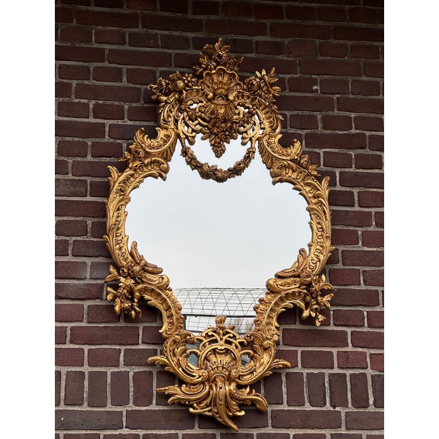 Gold 1980s French Rococo Gold Wood Wall Mirror For Sale - Image 8 of 8