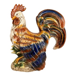 Vintage Large Italian Majolica Pottery Rooster Chicken Sculpture - 17" For Sale