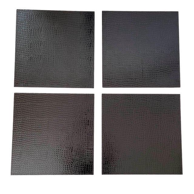 Z Gallerie Chocolate Brown Faux, Croc Square Placemats. Set of Nine. Set a handsome elegant table with this set. Perfect...