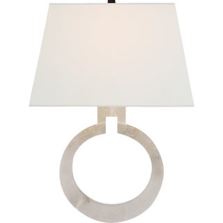 Chapman & Myers for Visual Comfort Signature Ring Form Large Wall Sconce in Alabaster with Linen Shade For Sale