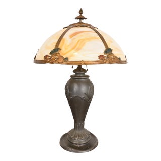 Antique Art Nouveau Slag Glass Table Lamp in the Manner of Handel, Circa 1920s For Sale