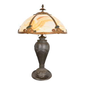 Antique Art Nouveau Slag Glass Table Lamp in the Manner of Handel, Circa 1920s