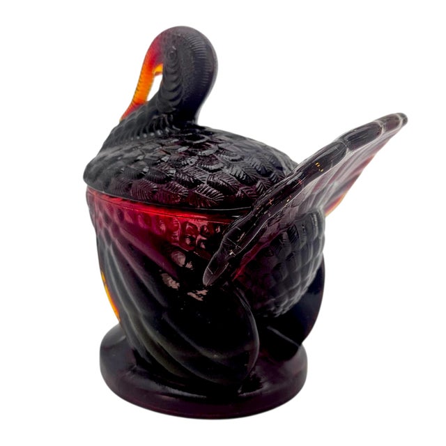 Ruby Red VTG Le Smith Glass Turkey Candy Dish in Deep Amberina Ruby Red – 7.75" For Sale - Image 8 of 11