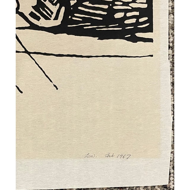 Mid-Century Modern 1967 Water Rowing Woodcut by Low For Sale - Image 3 of 6