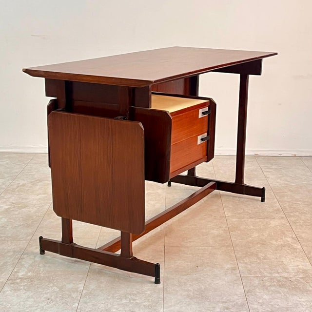 Mid-Century Modern Vintage Italian Desk with Drop-Leaf Top, 1960s For Sale - Image 3 of 9