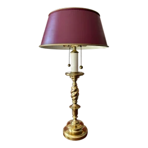 Classic Brass Table Lamp With Red Tole Shade and Twisted Base