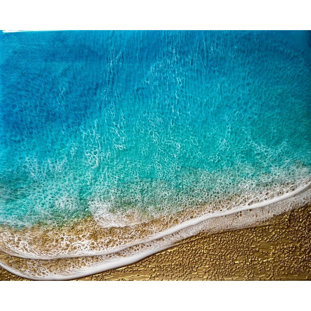 Early 21st Century Soothing Waves by Ana Hefco | Mixed Media on wood panel Ocean waves and sandy beach. For Sale - Image 5 of 5