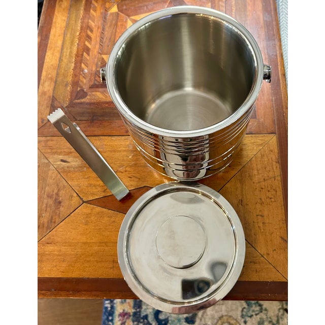 Vintage Stainless Steel Ice Bucket With Tongs For Sale - Image 4 of 7