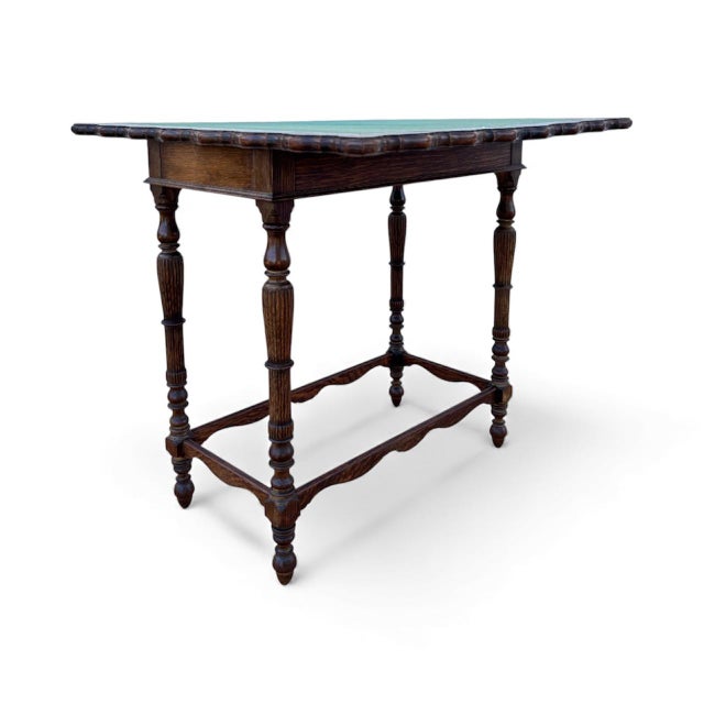 Spanish Oak Game Table with Sculpted Edges and Green Felt Top, 1920s For Sale - Image 14 of 14