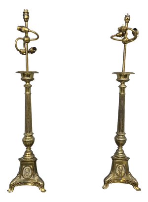 Church Candlestick Table Lamps, 1920, Set of 2