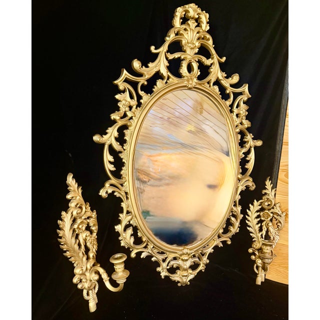 Mid 20th Century Set of 3, Rococo Style Giltwood Wall Mirror Set For Sale - Image 4 of 12