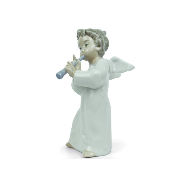Late 20th Century Late 20th Century Lladro Angel With Flute Glazed Porcelain Figurine – Signed & Dated For Sale - Image 5 of 7