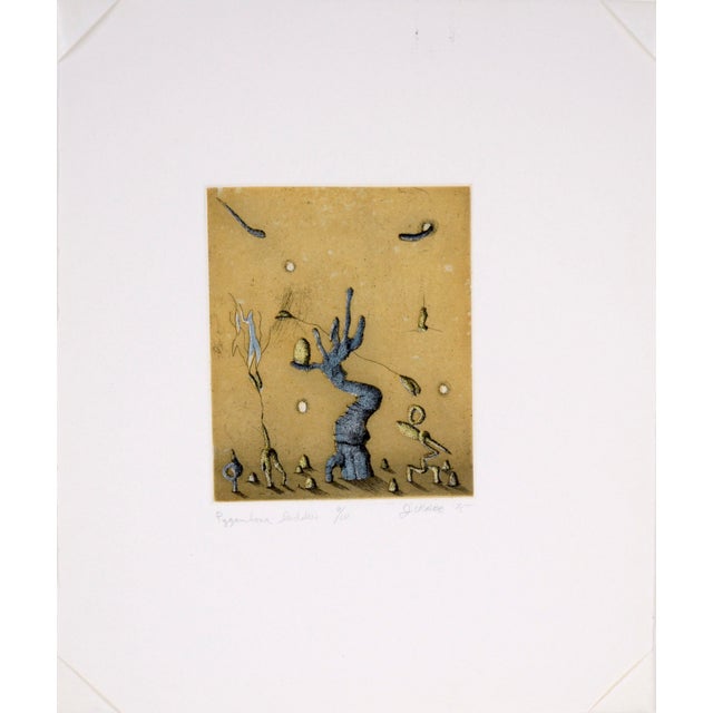 "Pygmalion's Ladder" - Surrealist Colored Etching 9/20, 1975 In this etching, a figure in soft blue could be interpreted...