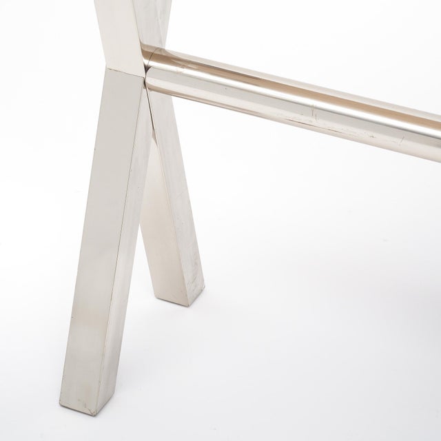 Chrome French Modernist Marble Console Table For Sale - Image 8 of 9