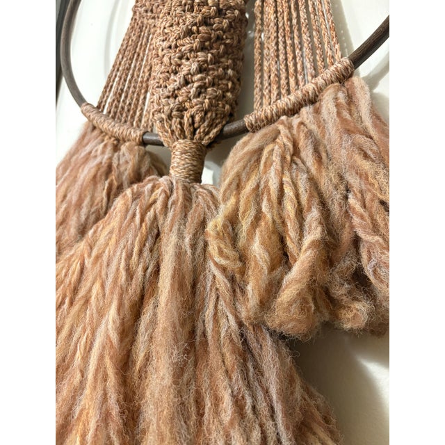 Large 1970s Bohemian Macramé Wall Hanging With Wood Hoop & Sculptural Pocket Detail For Sale - Image 4 of 8