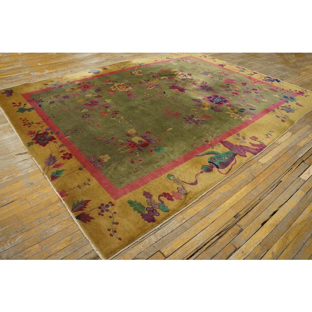 1920s Chinese Art Deco Carpet ( 9' x 11' 6" - 275 x 350 ) Antique Chinese – Art Deco Room Size Wool Green Rug, Circa Date:...