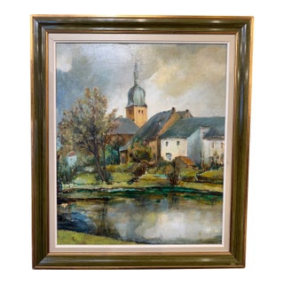Vintage English Oil on Board For Sale