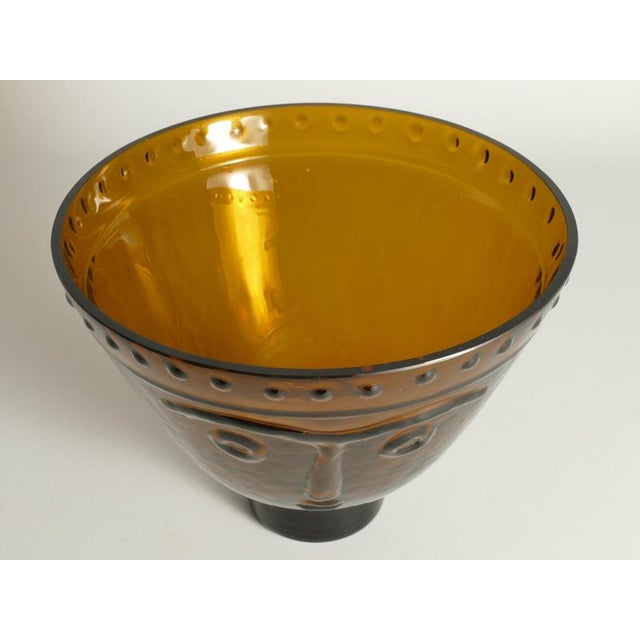 Brown Glass Bowl with Face Motif by Wiktor Berndt for Flygfors, Sweden, 1960s For Sale - Image 9 of 14