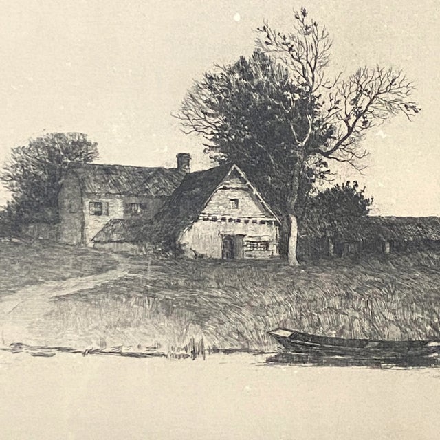 J. Haller Signed Etching With Filigree Oak Frame For Sale - Image 4 of 8