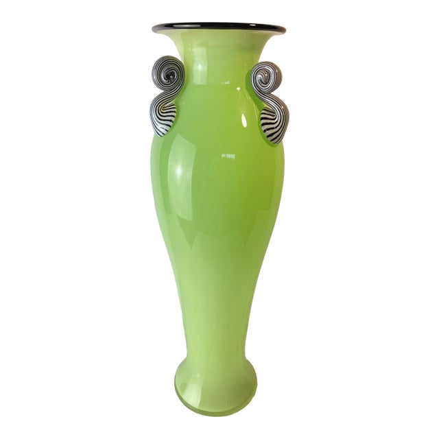 Dehanna Jones Contemporary Art Glass Vase — Signed Pale Lime Green Studio Glass For Sale