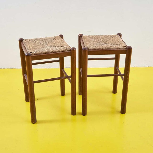 Stools with Straw Seats, 1980s, Set of 2 For Sale - Image 6 of 8