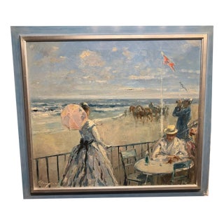 Hans Jörg Wagner, Munich, Trouville Beach Promenade, France, Oil Painting on Canvas, Framed For Sale