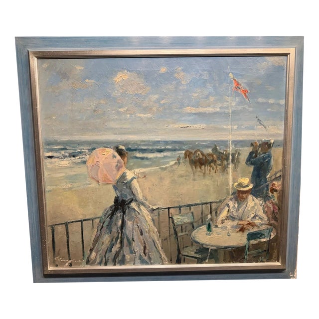 Hans Jörg Wagner, Munich, Trouville Beach Promenade, France, Oil Painting on Canvas, Framed For Sale