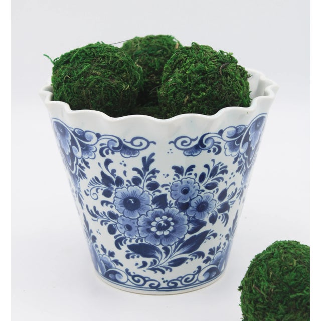 Vintage Dutch Delft Blue and White Floral Ceramic Planter For Sale - Image 9 of 11