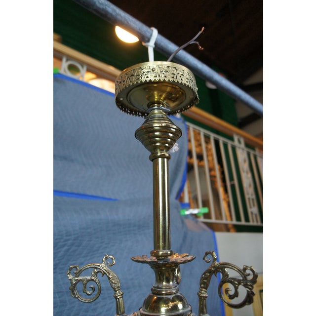 Antique Victorian Converted 4 Light Hurricane Candlestick Pendant Chandelier 36" For Sale - Image 9 of 16