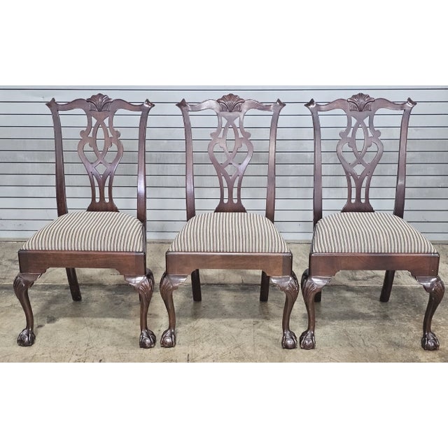 Wood Vintage Set of 6 Stickley Chippendale Mahogany Carved Dining Chairs Claw & Ball Feet For Sale - Image 7 of 16