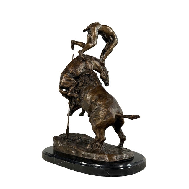 "Buffalo Horse" Signed Bronze Sculpture After Frederic Remington - 22" H For Sale - Image 9 of 13