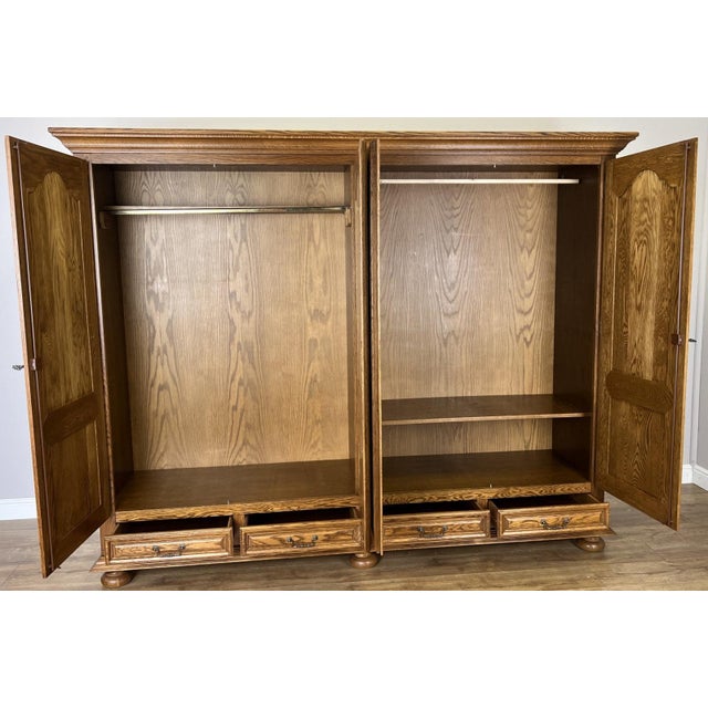Vintage French Style Carved Oak 4-Door Armoire For Sale - Image 11 of 12