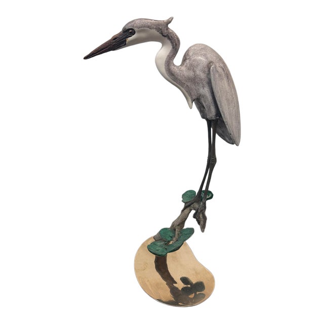 Brian Arthur Heron on a Branch With Lillies Bronze Sculpture For Sale