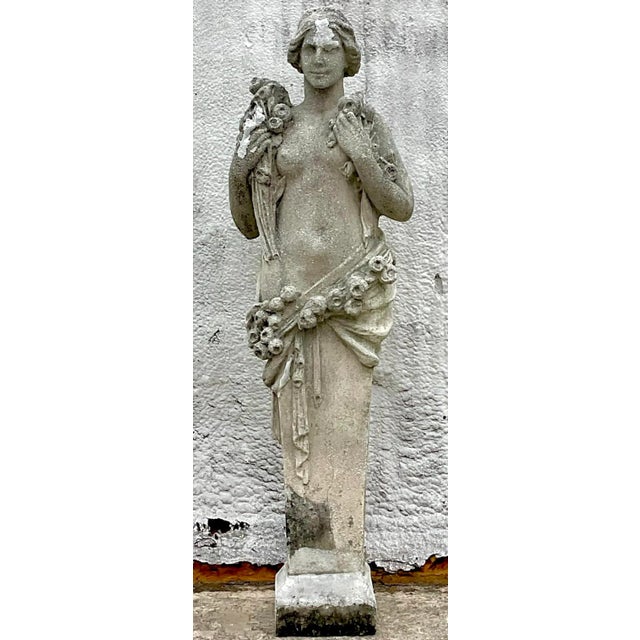 Early 20th Century Vintage Boho Cast Concrete Four Seasons “Spring” Statue For Sale - Image 5 of 7