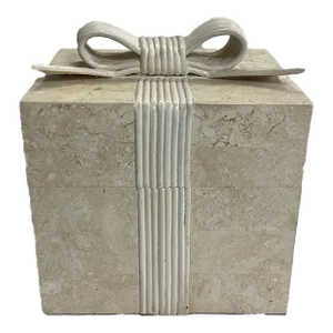1980s Tessellated Stone Box With Wood Ribbon