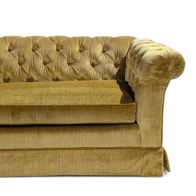 Vintage Hollywood Regency Gold Velvet Tufted Sofa, Mid-Century For Sale - Image 13 of 16