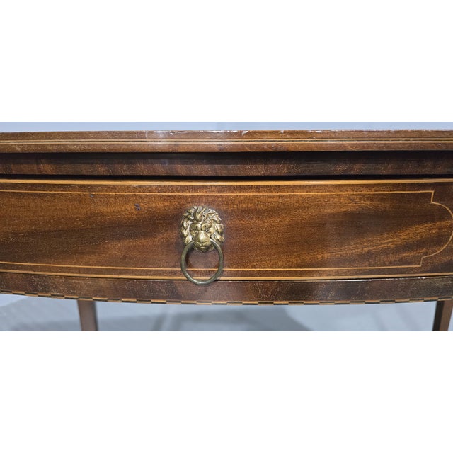 A very nice Georgian bow fronted mahogany inlaid side table, in very good original condition and colour, yew wood drawer...