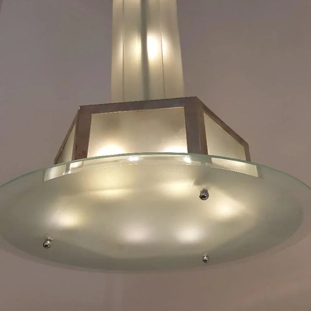 Art Deco French Metal and Glass Chandelier For Sale - Image 4 of 7