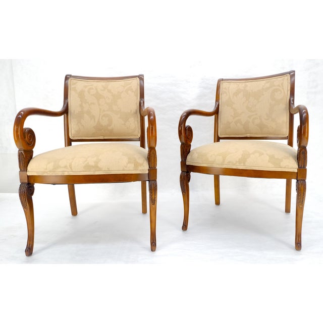 Pair of Regency Style Carved Open Arm Fireside Lounge Chairs For Sale - Image 6 of 12