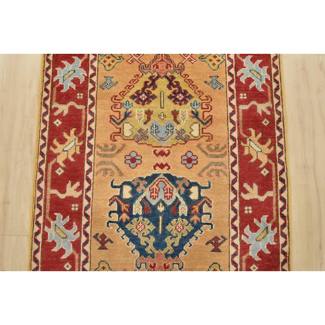 Kazak Runner 2’8” X 9’9” Gold Wool Tribal Hand-Knotted Oriental Rug For Sale - Image 4 of 13