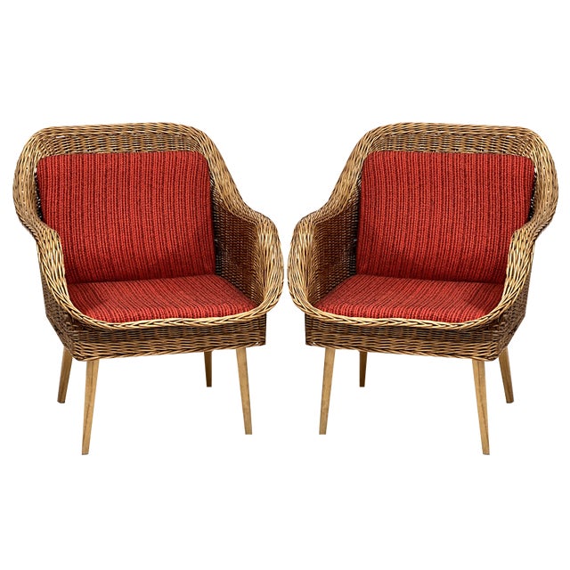 Set of Rattan Lounge Chairs, 1960s For Sale