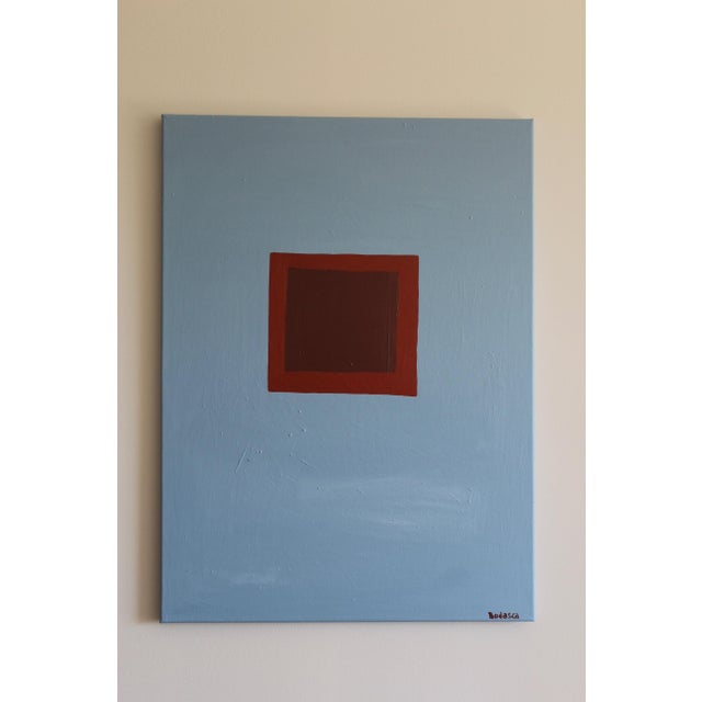 Maroon Bodasca, Silent Blue Minimalist Composition, 2026, Acrylic on Canvas For Sale - Image 8 of 8