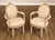 High Quality Pair of Upholstered Fauteuil Armchairs with Distressed Cream Painted Finish By Invincible IPF.