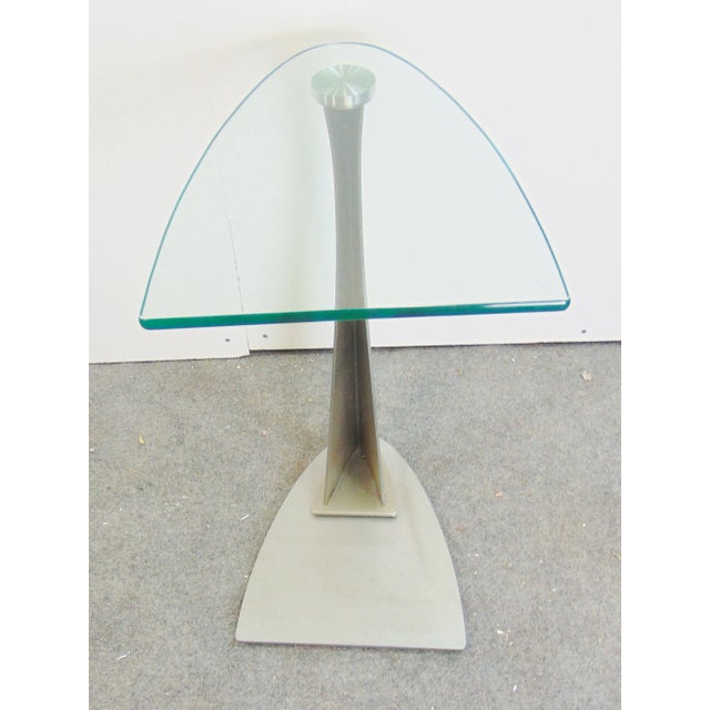 Modern Design Cantilever Glass & Steel Table For Sale - Image 4 of 6