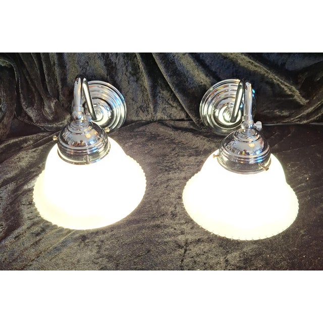 Vintage Wall Lamps with Chrome-Plated Metal Frame and White Glass Shade, 2001, Set of 2 For Sale - Image 9 of 9