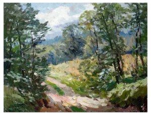 Edgars Vinters, Sunny Landscape, Bilateral, 1985, Oil on Cardboard