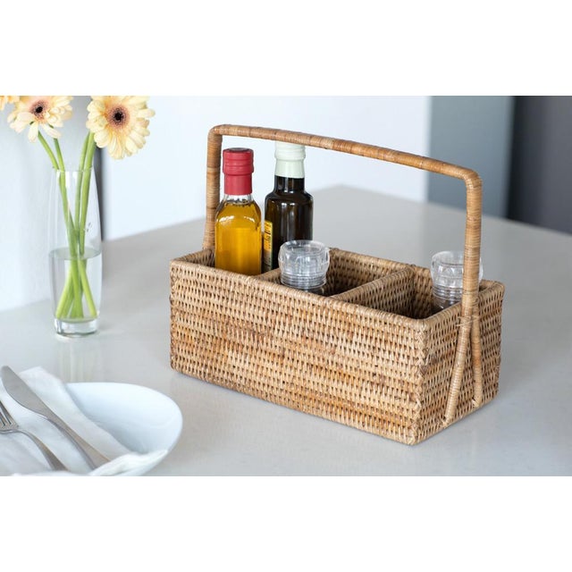 Boho Chic Artifacts Rattan 3 Section Cutlery Caddy with Handle in Honey Brown For Sale - Image 3 of 9