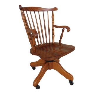 Custom Oak Rolling Swivel Desk Arm Chair For Sale