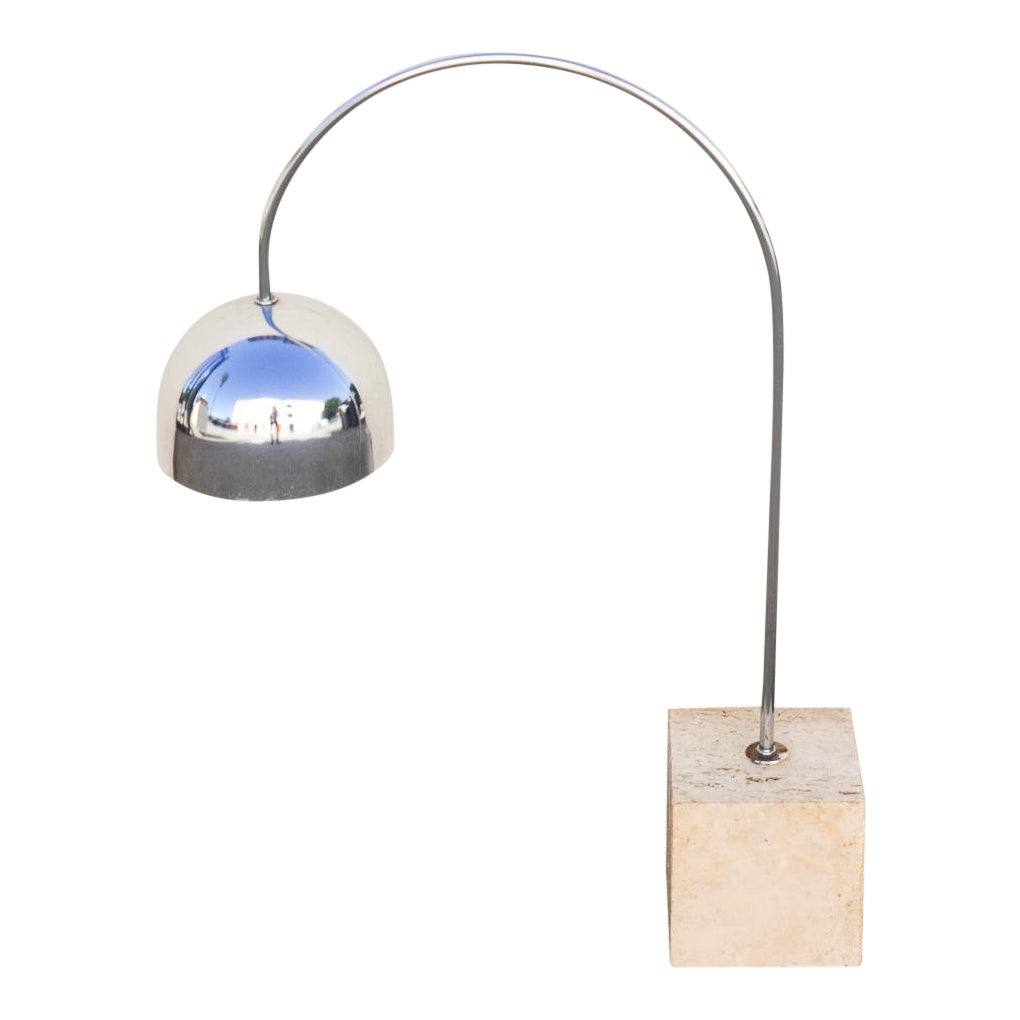 Guzzini Chrome Arc Table Lamp With Travertine Base Chairish